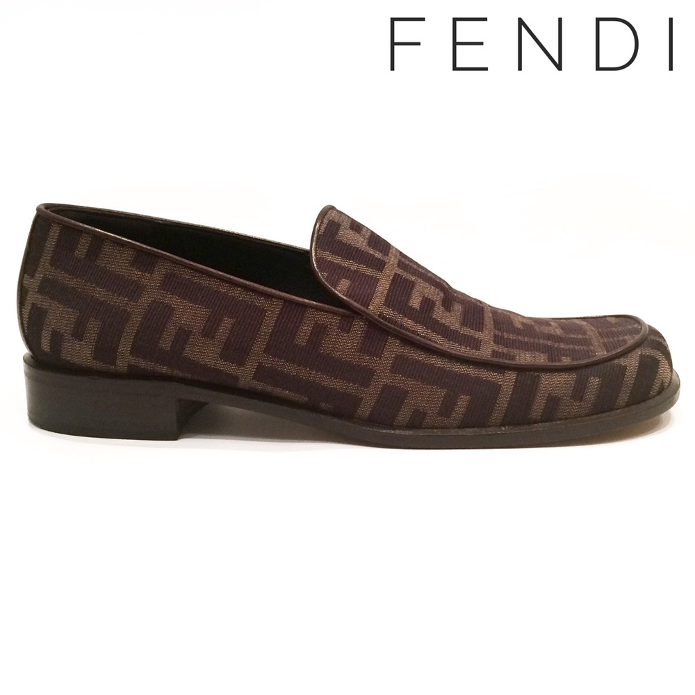 Fendi Italy FF logo monogram slip on loafers shoes